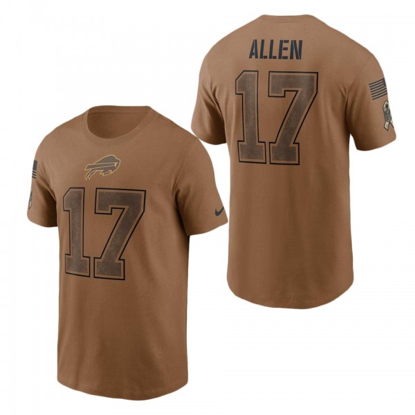 Men's Buffalo Bills Josh Allen Brown 2023 NFL Salute To Service Name & Number T-Shirt