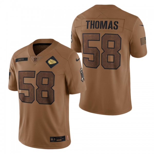 Men's Kansas City Chiefs Derrick Thomas Brown 2023 NFL Salute To Service Retired Player Limited Jersey
