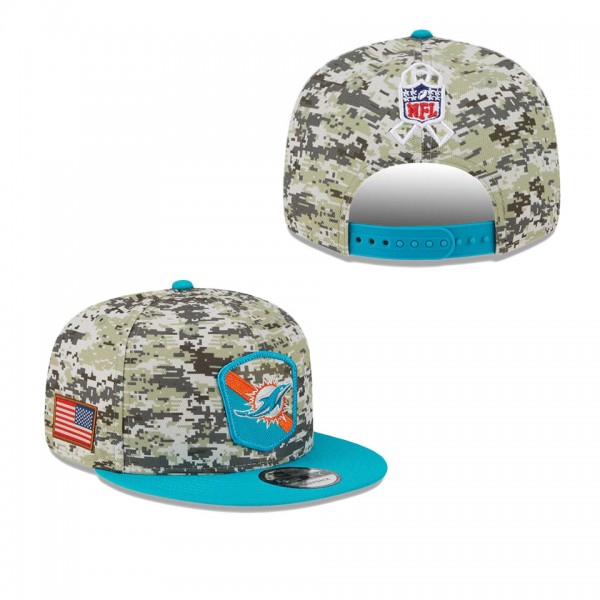 Youth Miami Dolphins Camo Aqua 2023 NFL Salute To Service 9FIFTY Snapback Hat