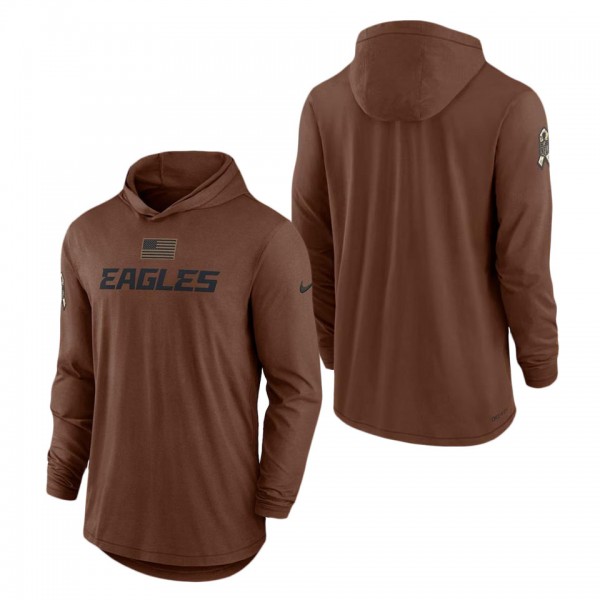 Men's Philadelphia Eagles Brown 2023 NFL Salute To Service Lightweight Long Sleeve Hoodie T-Shirt