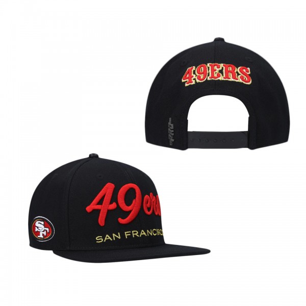 Men's San Francisco 49ers Pro Standard Black Script Wordmark Snapback Hat