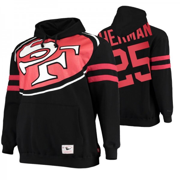 San Francisco 49ers Richard Sherman 25 #Black Big Face Historic Logo Fleece Pullover Hoodie