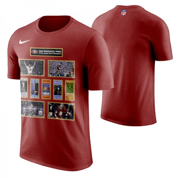 San Francisco 49ers Red Super Bowl Champions Ticket and Photo Collage Commemorate T-shirt