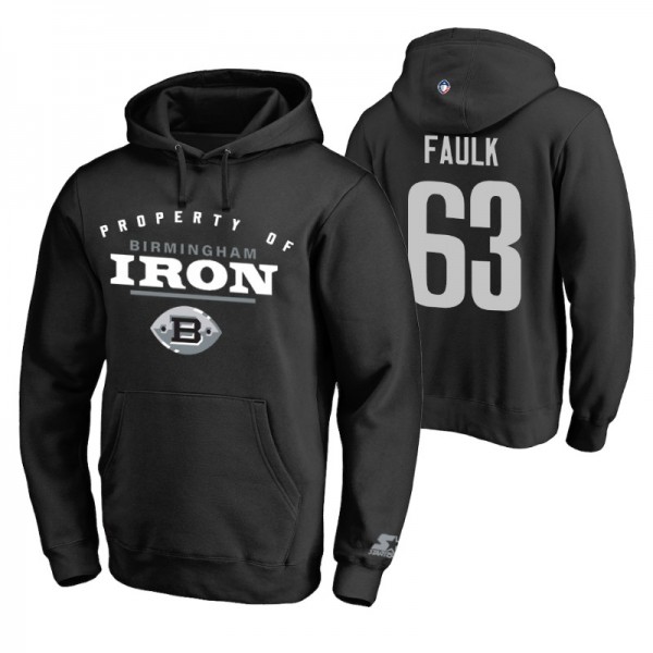 Men AAF Jeremy Faulk #63 Team Logo Black Birmingha...