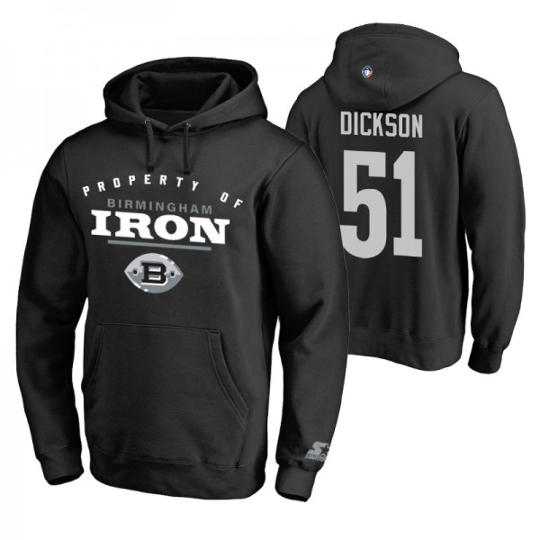 Men AAF Xzavier Dickson #51 Team Logo Black Birmingham Iron Hoodie