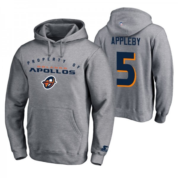Men AAF Austin Appleby #5 Team Logo Pullover Gray Orlando Apollos Hoodie