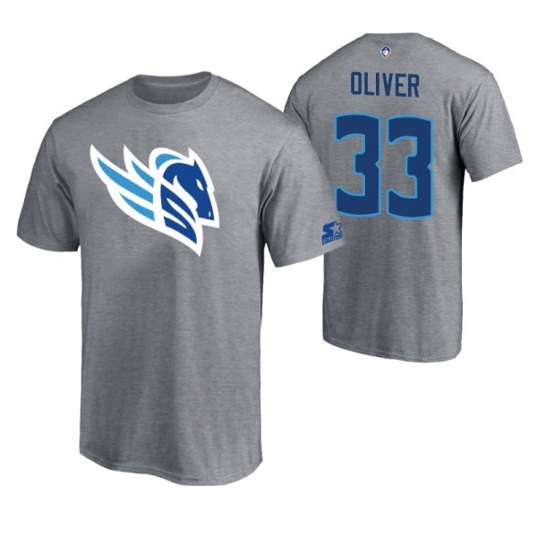 Men AAF Branden Oliver #33 Team Logo Gray Salt Lake Stallions T-Shirt