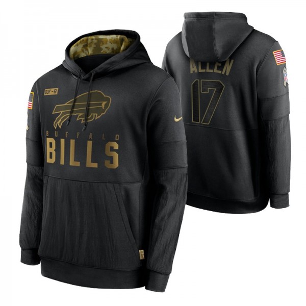 Buffalo Bills 2020 Salute To Service Josh Allen No. 17 Black Sideline Performance Pullover Hoodie