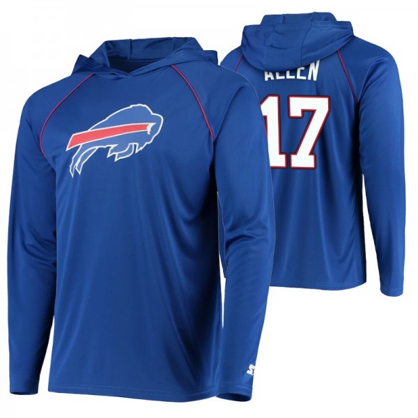 Buffalo Bills #17 Josh Allen Warmup Hoodie Royal Raglan Long Sleeve T-shirt