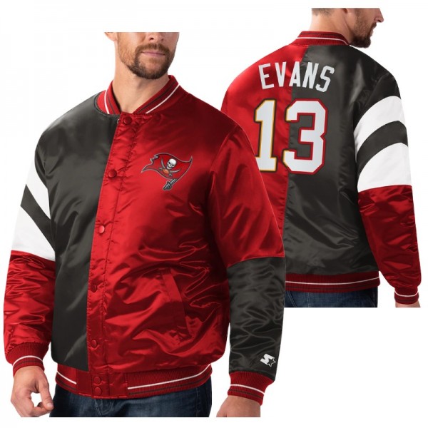 Tampa Bay Buccaneers NO. 13 Mike Evans Red Black Split Leader Varsity Jacket