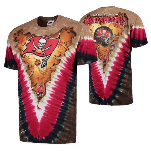 Tampa Bay Buccaneers Majestic V Tie-Dye Tan Red T-...