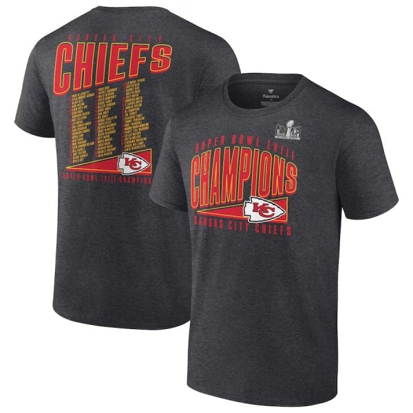 Men's Kansas City Chiefs Heather Charcoal Super Bowl LVIII Champions Roster Best Teammates T-Shirt