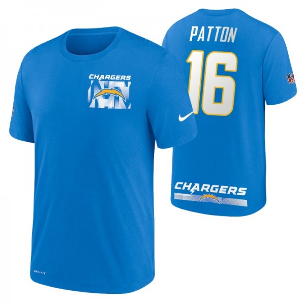 Los Angeles Chargers Andre Patton #16 Sideline Facility Playbook Blue Performance T-shirt