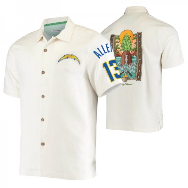 Los Angeles Chargers Keenan Allen #13 Sport Tropical Tailgate Silk Button-Up T-Shirt - White