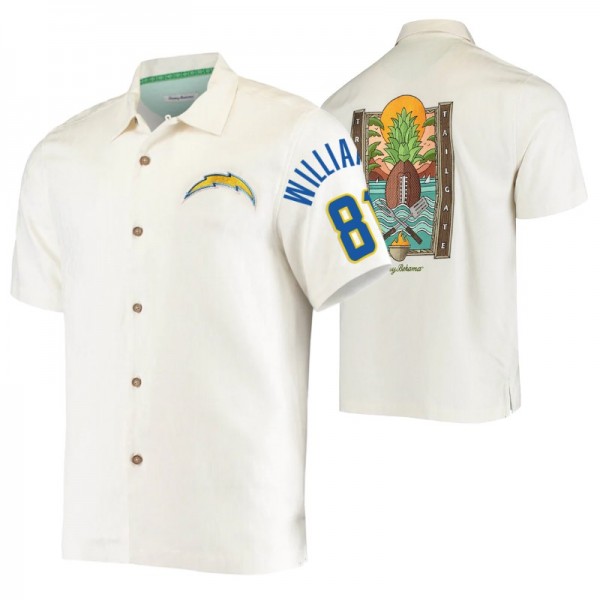 Los Angeles Chargers Mike Williams #81 Sport Tropical Tailgate Silk Button-Up T-Shirt - White