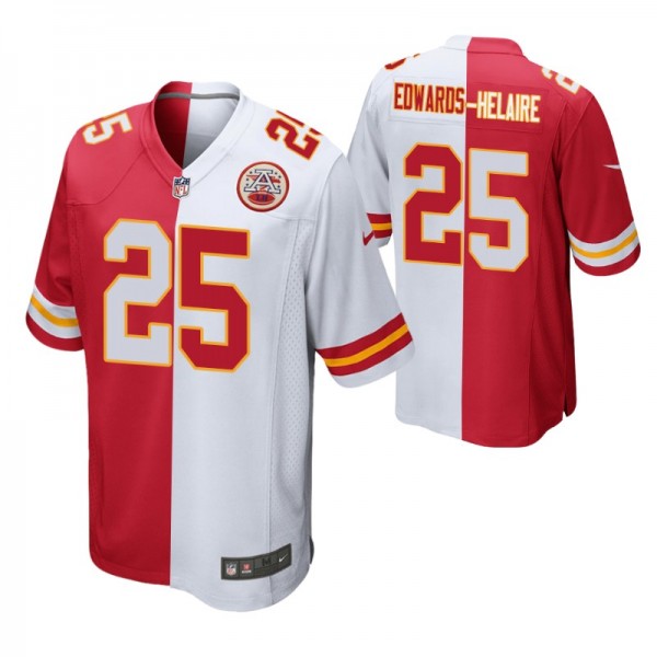 Men's Kansas City Chiefs Clyde Edwards-Helaire #25 Split Red White Two Tone Game Jersey