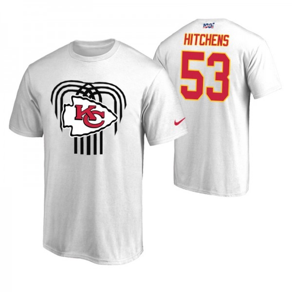 #53 Anthony Hitchens Kansas City Chiefs Men's White NFL 100th Anniversary Iconic Flag Art T-Shirt