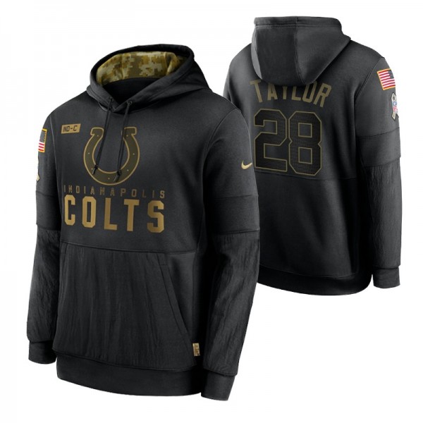 2020 Salute To Service Indianapolis Colts Jonathan Taylor NO. 28 Pullover Black Sideline Performance Hoodie