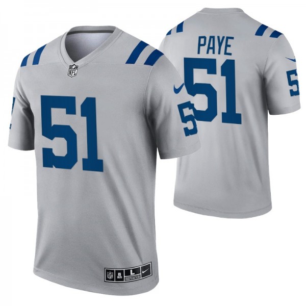 Indianapolis Colts Kwity Paye #51 Gray Inverted Le...