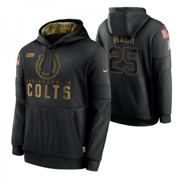 2020 Salute To Service Indianapolis Colts Marlon Mack NO. 25 Pullover Black Sideline Performance Hoodie