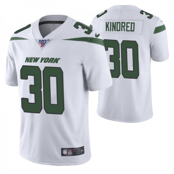 New York Jets Derrick Kindred White 100th Season V...