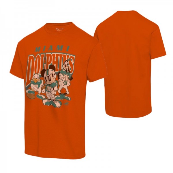 Miami Dolphins Disney Mickey Huddle Orange T-Shirt