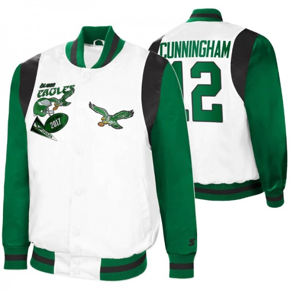 Philadelphia Eagles Starter Randall Cunningham #12 Retro The All-American Full-Snap White Kelly Green Jacket