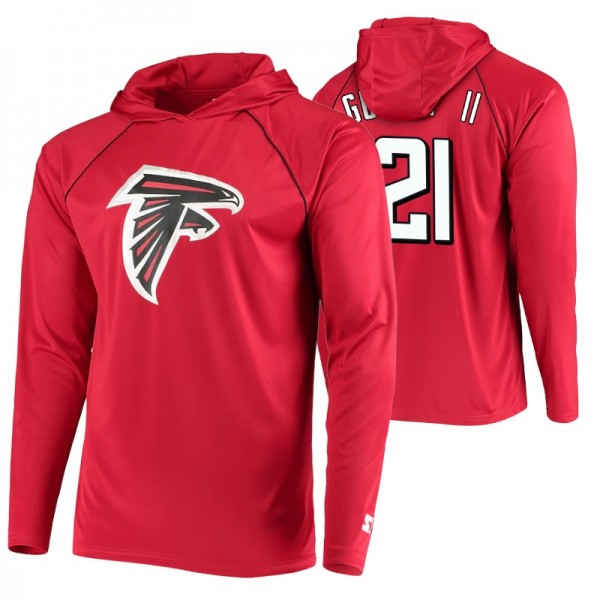 Atlanta Falcons #21 Todd Gurley II Warmup Hoodie Red Raglan Long Sleeve T-shirt
