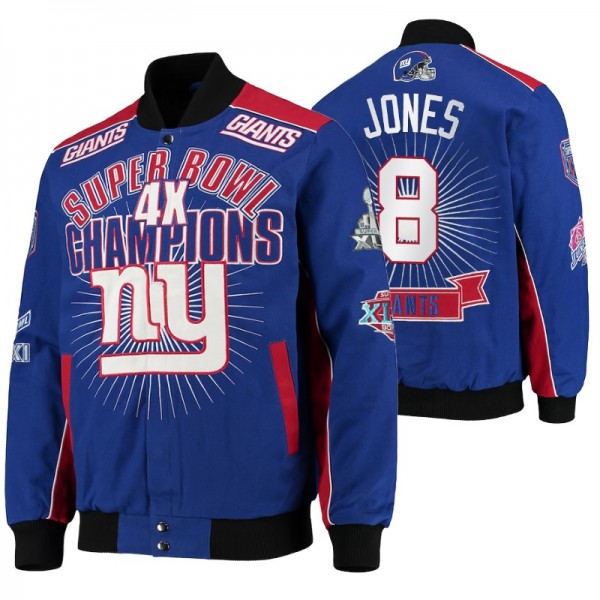 New York Giants #8 Daniel Jones Royal Full-Snap Ex...
