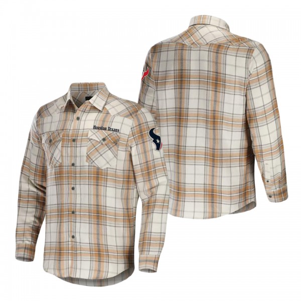Men's Houston Texans NFL x Darius Rucker Collection by Fanatics Tan Flannel Long Sleeve Button-Up Shirt
