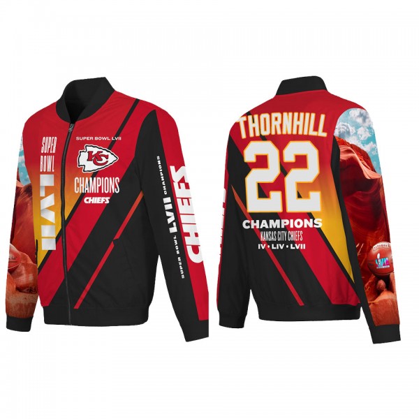 Juan Thornhill Kansas City Chiefs Red Super Bowl LVII Champions Logo Full Zip Nylon Bomber Jacket