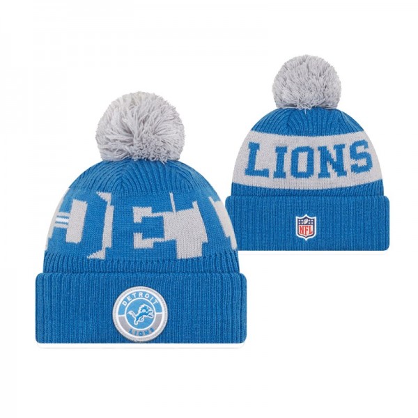 Detroit Lions Official Sport Pom Cuffed 2020 NFL Sideline Knit Hat - Blue Gray