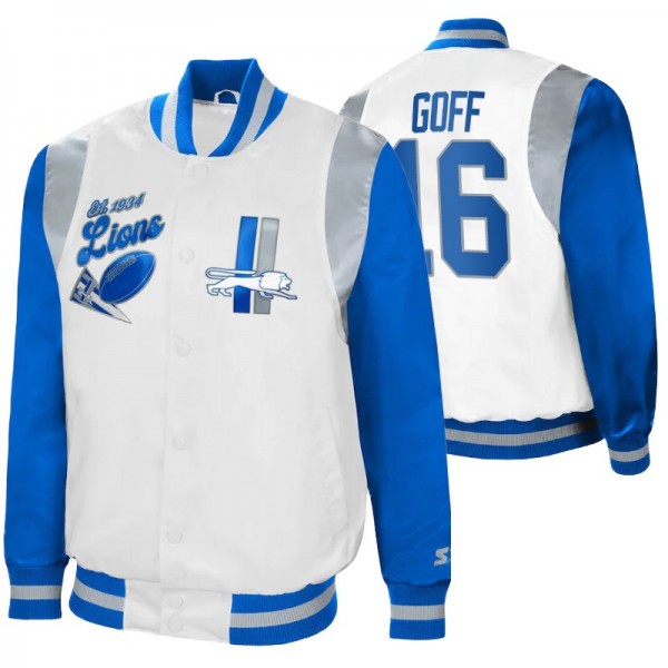 Detroit Lions Starter Jared Goff #16 Retro The All-American Full-Snap White Blue Jacket