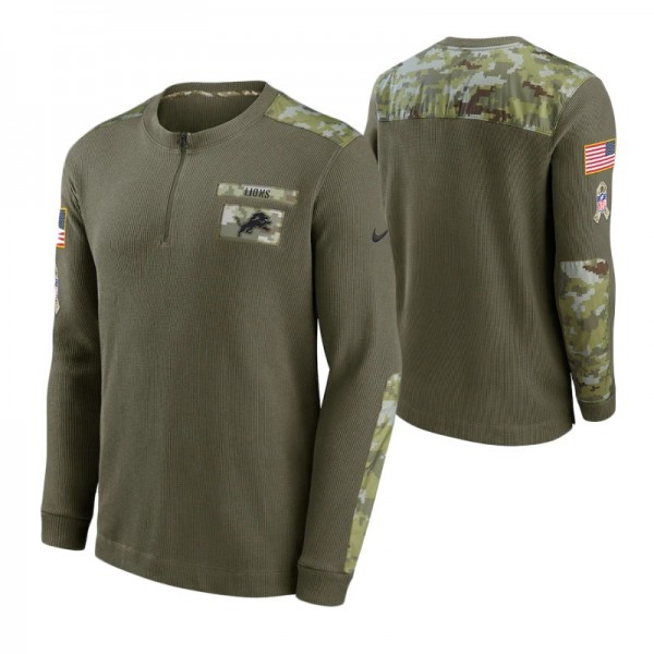 Detroit Lions 2021 Salute To Service Henley Thermal Olive T-Shirt