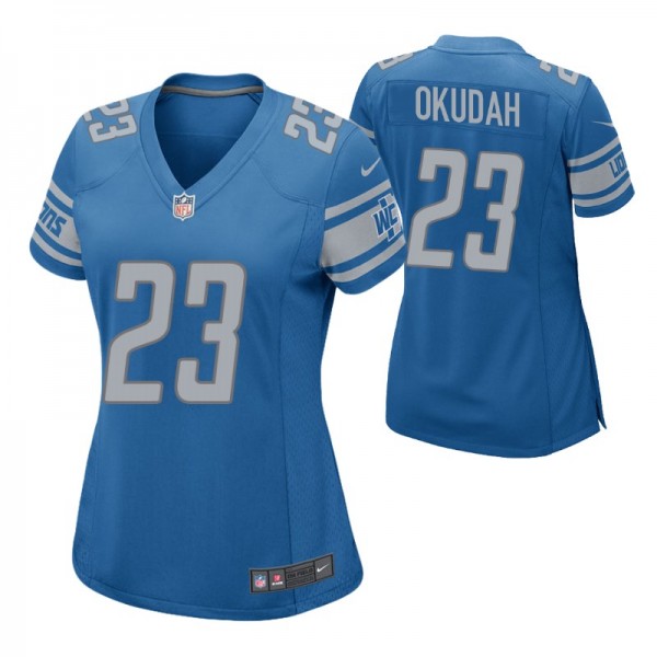 Women's Detroit Lions Jeff Okudah #23 Blue Game Je...