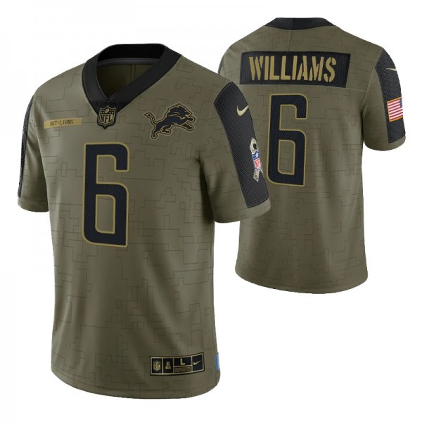 Detroit Lions Tyrell Williams #6 Olive Short Sleeve 2021 Salute To Service Limited Jersey