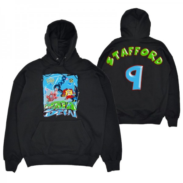No. 9 Matthew Stafford Detroit Lions Black Cartoon Mascot Hoodie Teams SpongeBob x King Saladeen