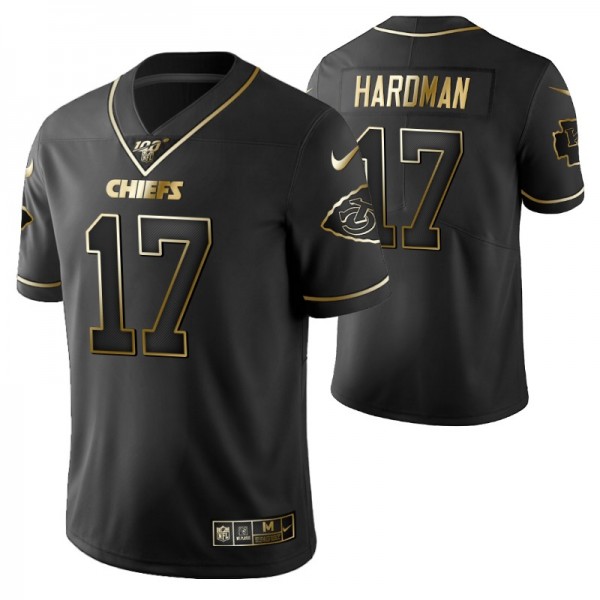 Kansas City Chiefs Mecole Hardman 100th Season Jersey Black Gold Logo Edition