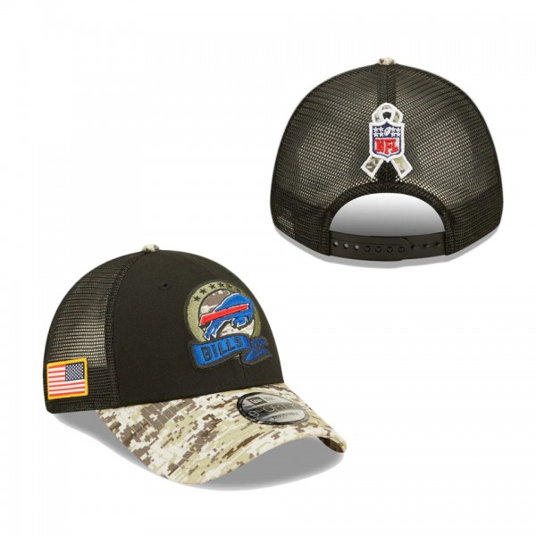 Men's Buffalo Bills Black Camo 2022 Salute To Service 9FORTY Snapback Trucker Hat
