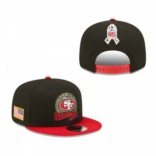 Men's San Francisco 49ers Black Scarlet 2022 Salute To Service 9FIFTY Snapback Hat
