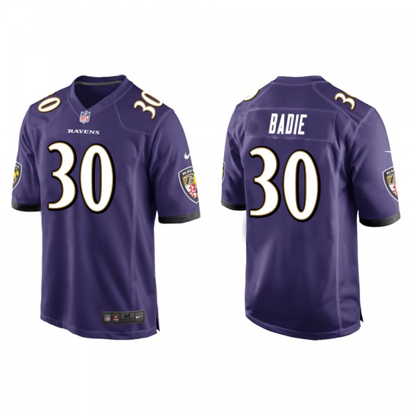 Men's Baltimore Ravens Tyler Badie Purple Game Jer...