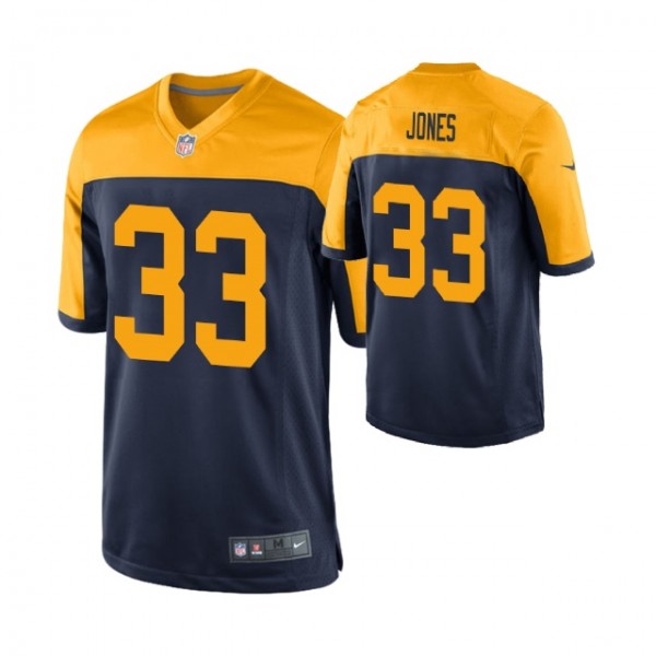 Men's - Green Bay Packers #33 Aaron Jones Navy Nik...