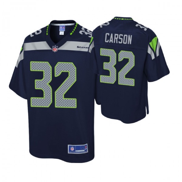 Youth - Seattle Seahawks #32 Chris Carson Navy Pro...