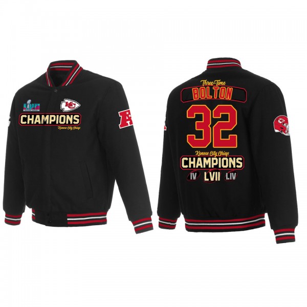 Nick Bolton Kansas City Chiefs Black Super Bowl LVII Champions Team Reversible Wool Full Snap Jacket