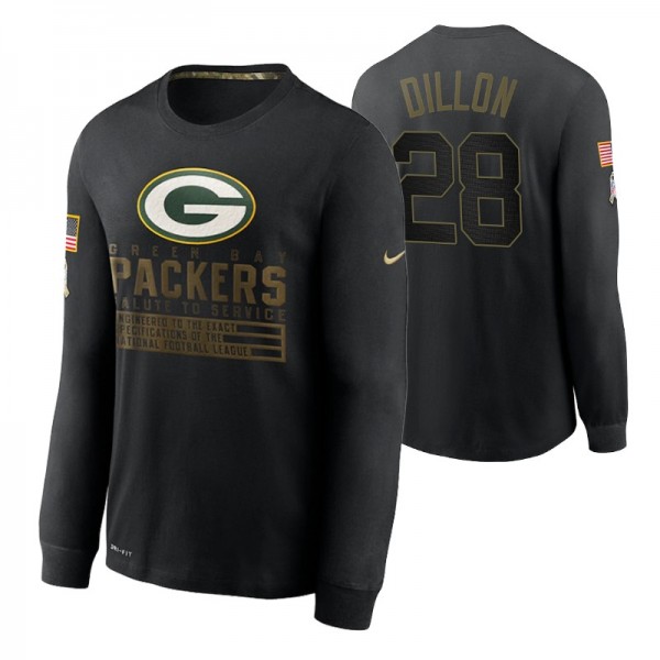 A. J. Dillon Green Bay Packers #28 Salute to Service Sideline Performance Long Sleeve T-shirt - Black