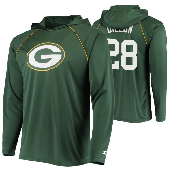 Green Bay Packers #28 A.J. Dillon Warmup Hoodie Gr...