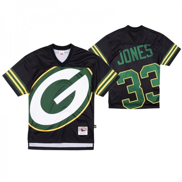 Green Bay Packers #33 Aaron Jones Big Face Black J...
