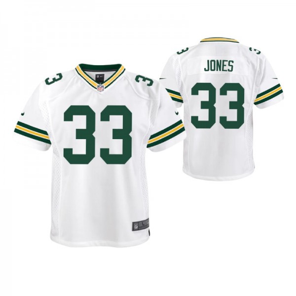 Green Bay Packers Aaron Jones #33 White Game Youth...