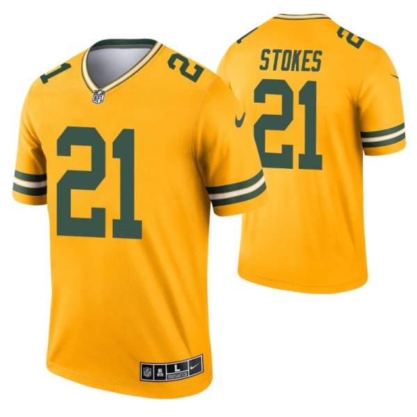 Green Bay Packers Eric Stokes #21 Gold Inverted Le...
