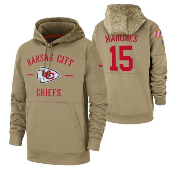 Patrick Mahomes Kansas City Chiefs Tan 2019 Salute to Service Sideline Therma Pullover Hoodie